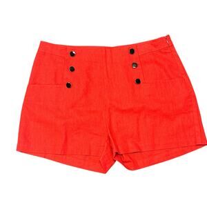 Cynthia Rowley‎ Size 10 Red Linen Blend High-Waisted Sailor Shorts